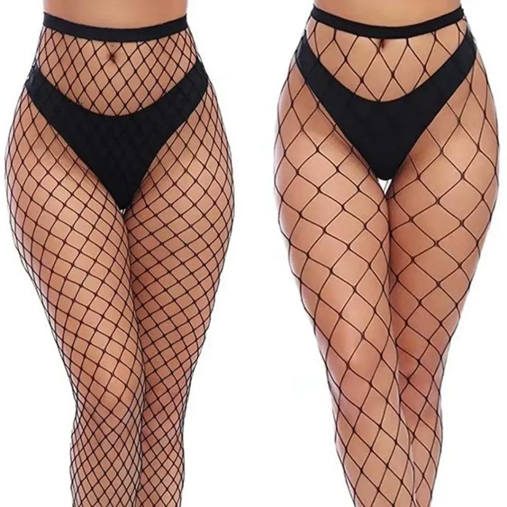2 Pair High Waist Tights Fishnet Stockings Thigh
